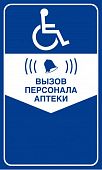 Табличка "кнопка вызова персонала аптеки" для инвалидов синяя